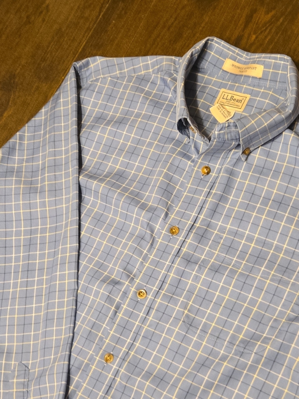 L.L. Bean Light Blue and White Windowpane Button-Down Shirt